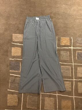 Commense Striped Wide Leg Pants - Navy and White